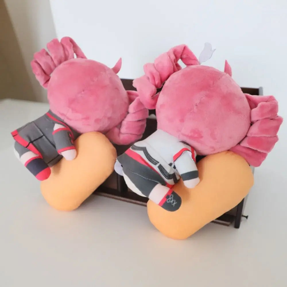 Close-up of kasane teto plush meme expression and UTAU outfit.