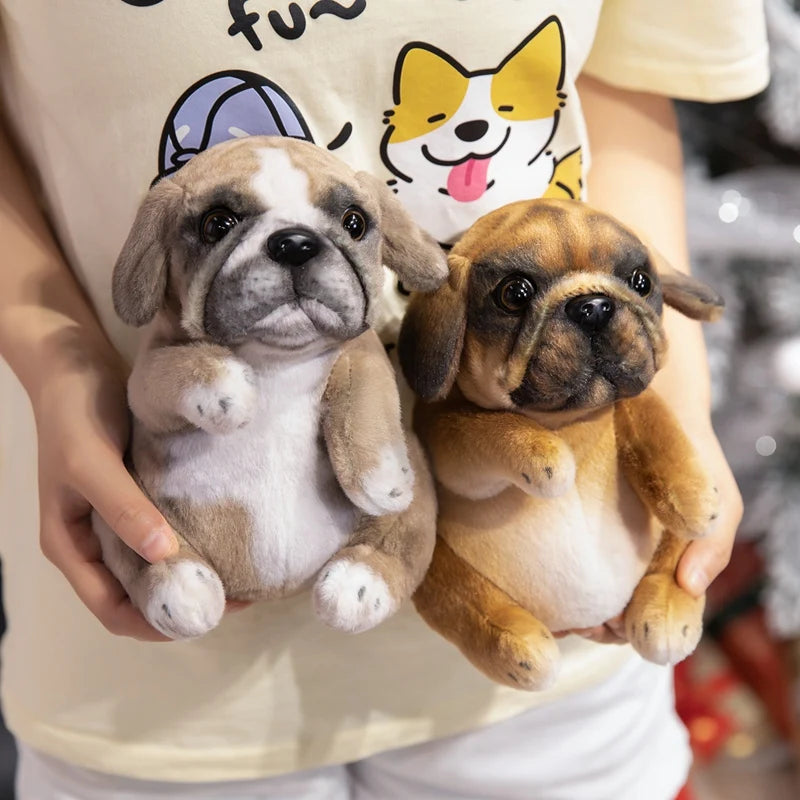 Close-up of pug plushie face showing wrinkles and large eyes realistic detail
