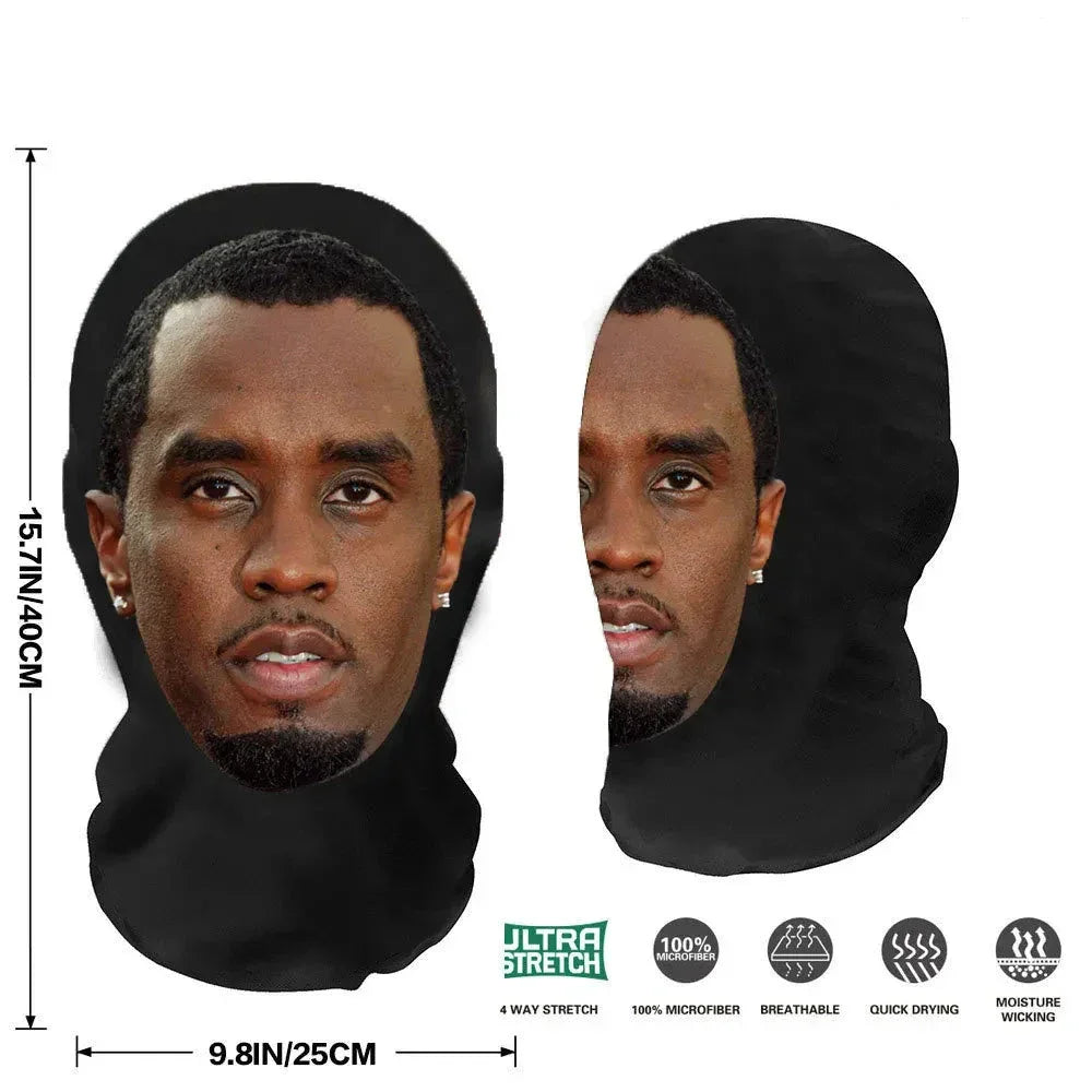 Close up detail of the 3D printed celebrity face mask capturing the iconic expression of the legendary music mogul
