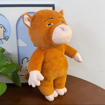 Close up of Niu Lai plushie face showing crude 3D inspired design detail