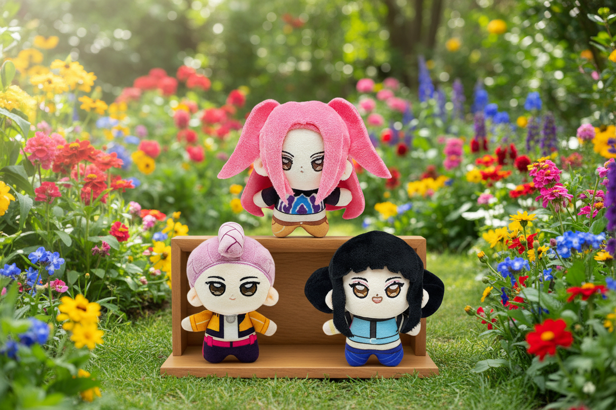 Close up of Rumi plush embroidered details