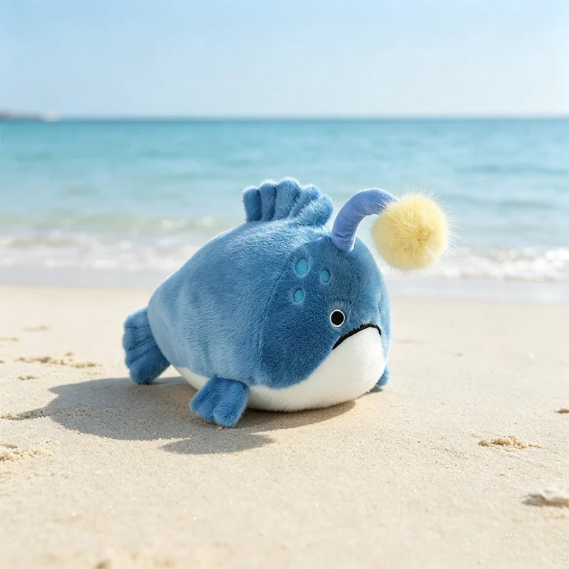 Close up of anglerfish plush 36cm showing ultra soft fabric texture