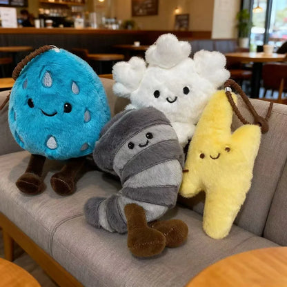 Close up of embroidered face on kawaii weather plush PP cotton filled
