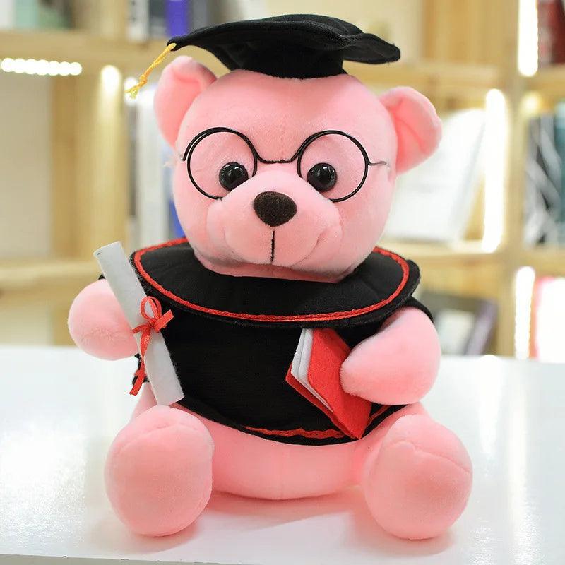 Close up of graduation cap bear mortarboard and tassel detail on plush toy
