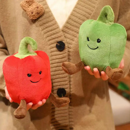 Close up of kawaii bell pepper doll stitched smiling face detail