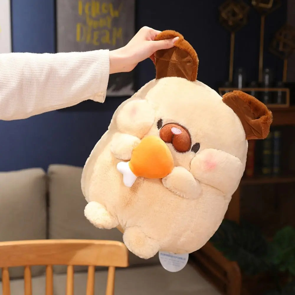 Close up of kawaii plushie face with expressive eyes and premium plush texture