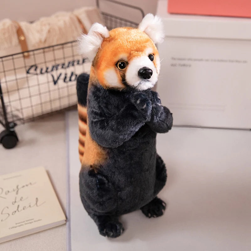 Close up red panda plush face and praying paws realistic detail