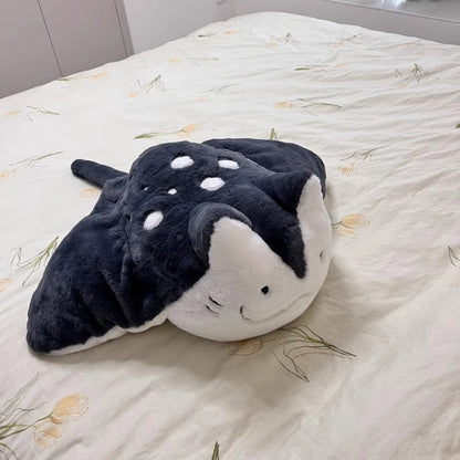 Close up texture detail of soft manta ray plush short plush material velvety surface
