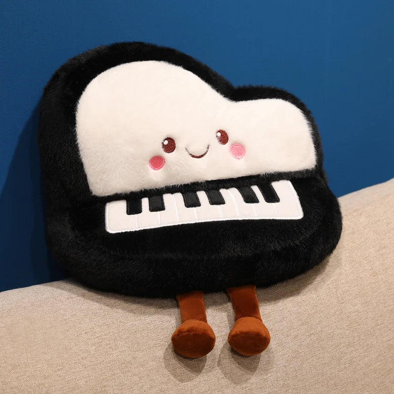 Close view of PP Cotton filling and soft plush exterior texture on the kawaii piano throw pillow