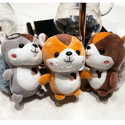 Cocoa brown acorn squirrel plush keychain on white background