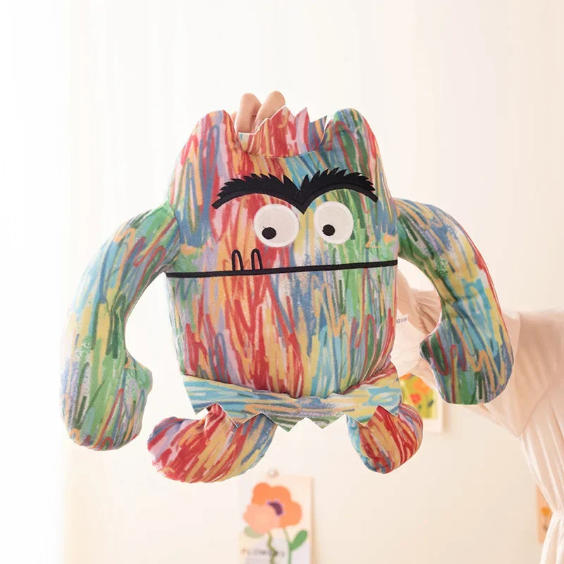 Color emotion plush top view showing the full patchwork of feelings colors