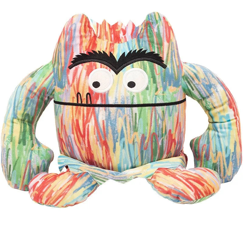 Color monster plush showing patchwork emotion colors in yellow blue red green and pink