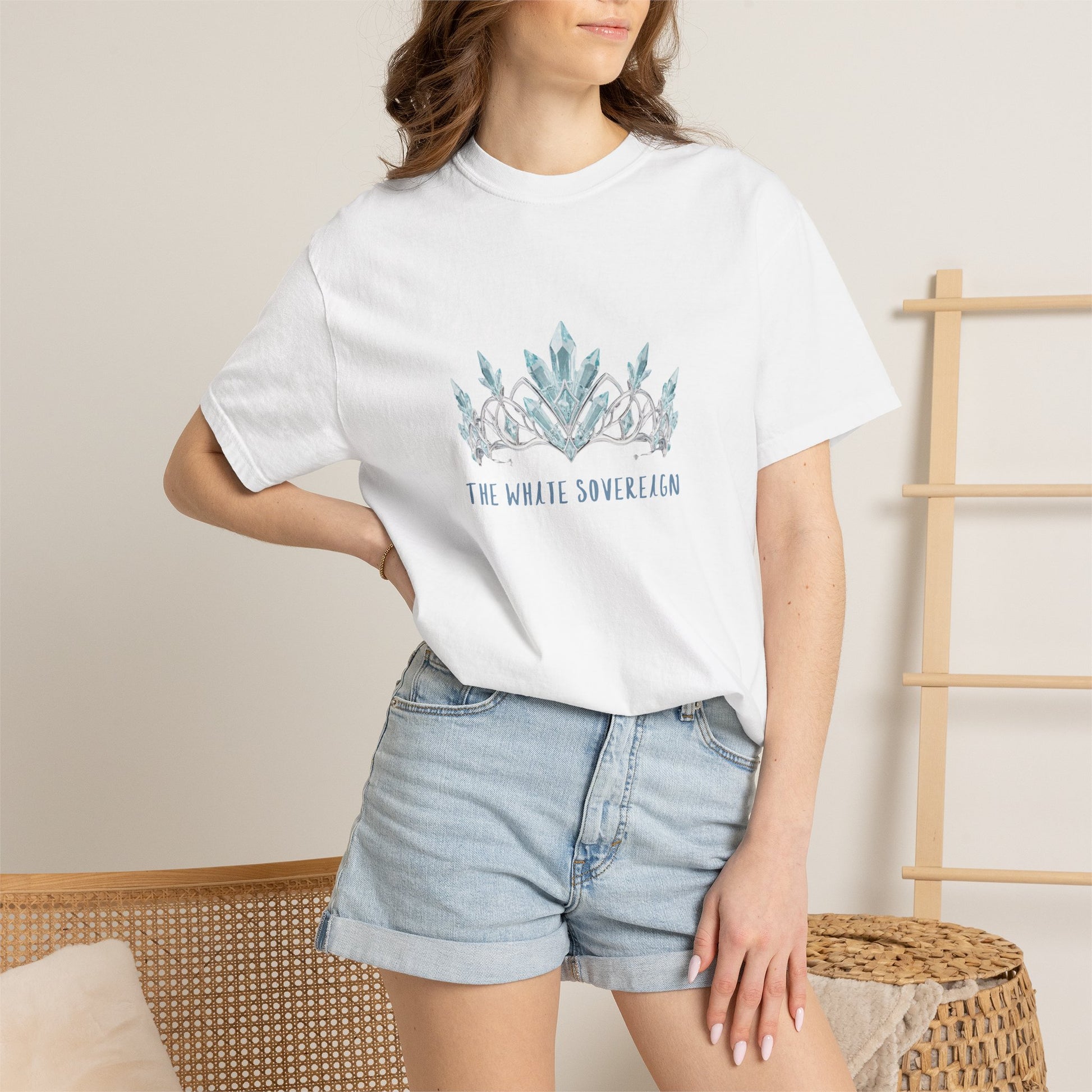 Color swatch display of The White Sovereign white sovereign graphic tee showing available Comfort Colors 1717 colorways
