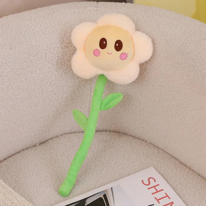 Colorful kawaii flower plush toys with embroidered smiley face cottagecore room decor gift
