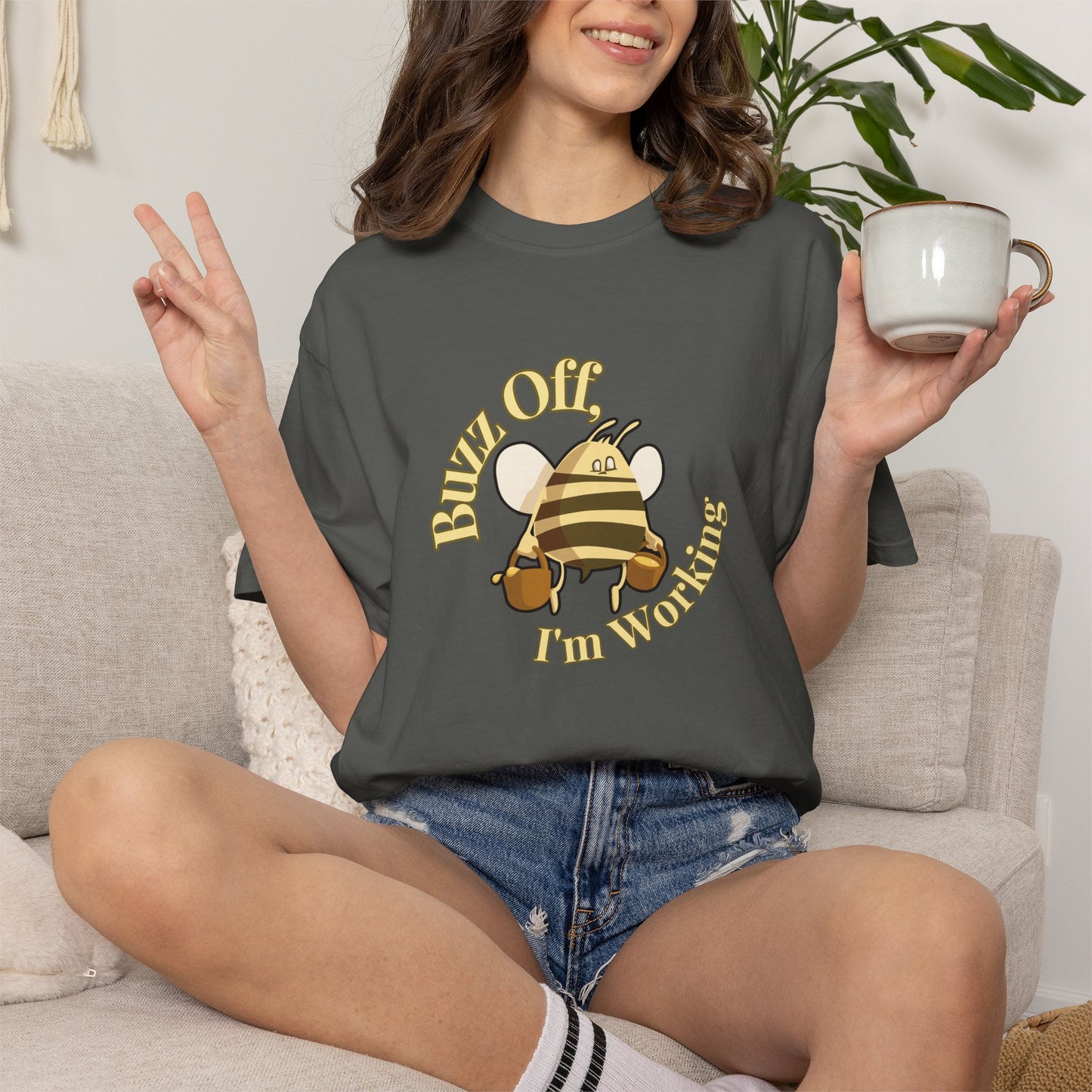 Comfort Colors 1717 garment-dyed heavyweight cotton buzz off tee in stone colorway
