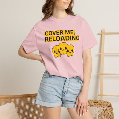Comfort Colors 1717 garment dyed gaming tee cover me reloading worn-in texture detail