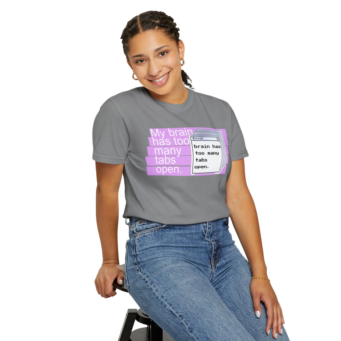 Comfort Colors 1717 heavyweight tee with ADHD humor graphic, folded flat lay