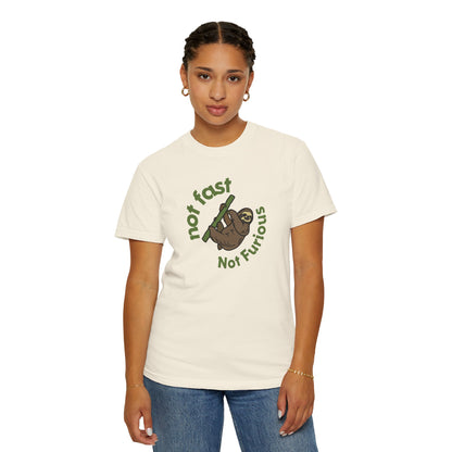 Comfort Colors 1717 sloth graphic tee lifestyle photo worn outdoors