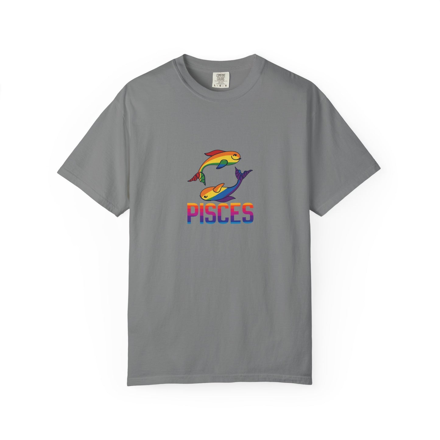 Comfort Colors 1717 tee featuring two stylized fish in a circular Pisces design.