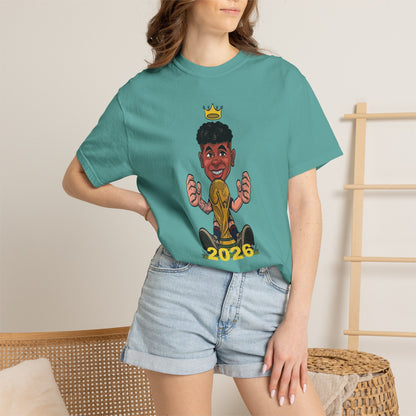 Comfort Colors football fan shirt 2026 with championship trophy caricature illustration

