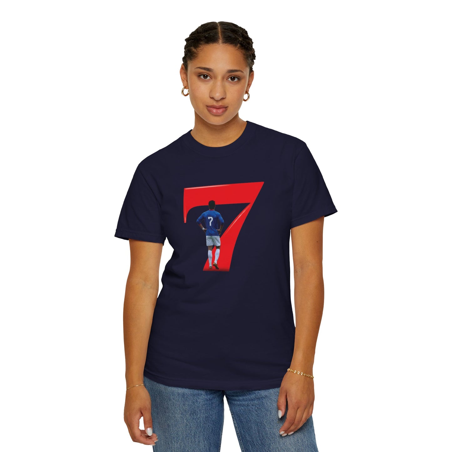 Comfort Colors garment-dyed No.7 football shirt with iconic silhouette print