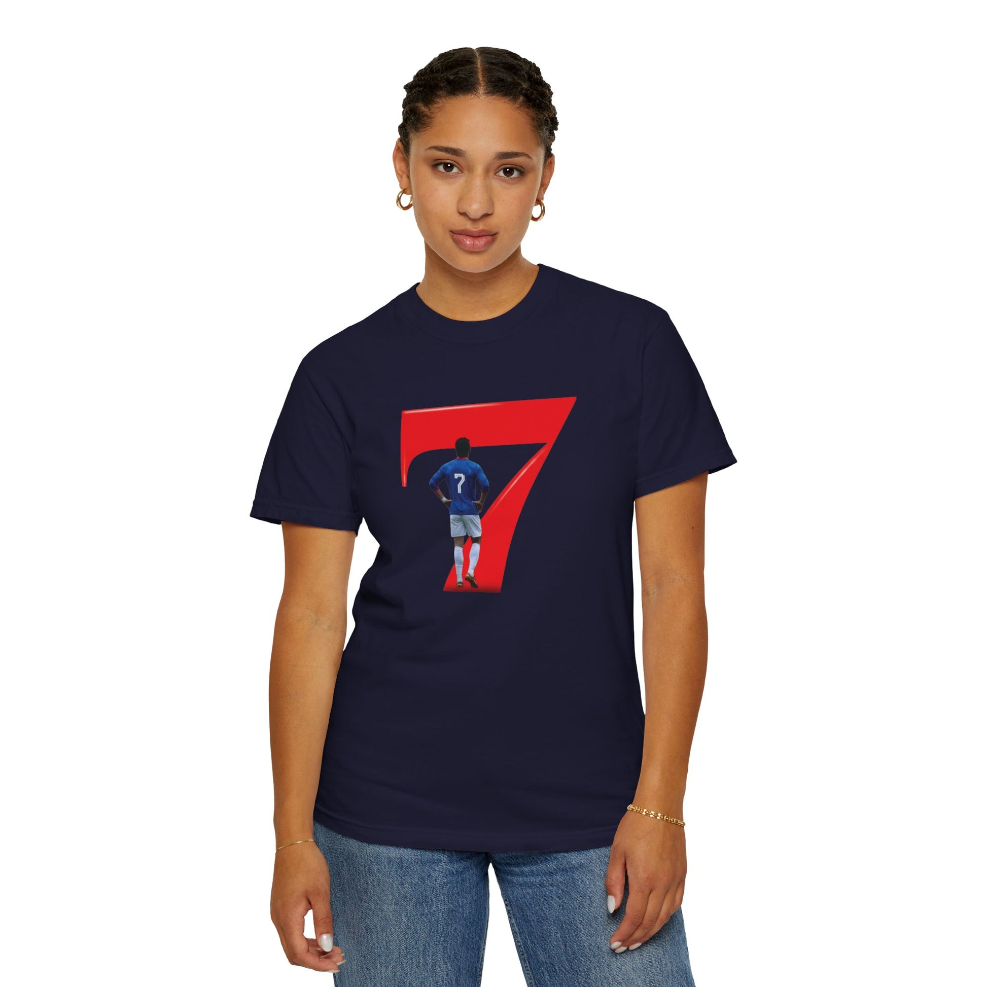Comfort Colors garment-dyed No.7 football shirt with iconic silhouette print