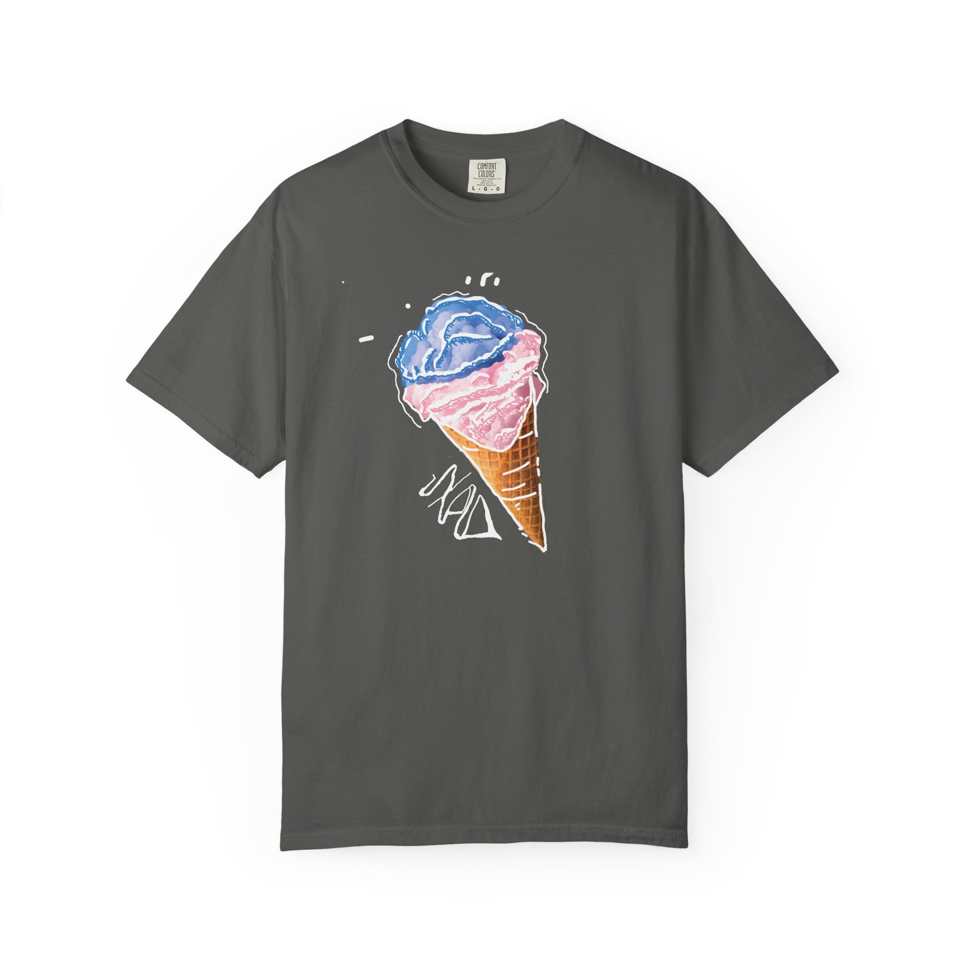 Comfort Colors garment-dyed tee with watercolor ice cream cone chest print