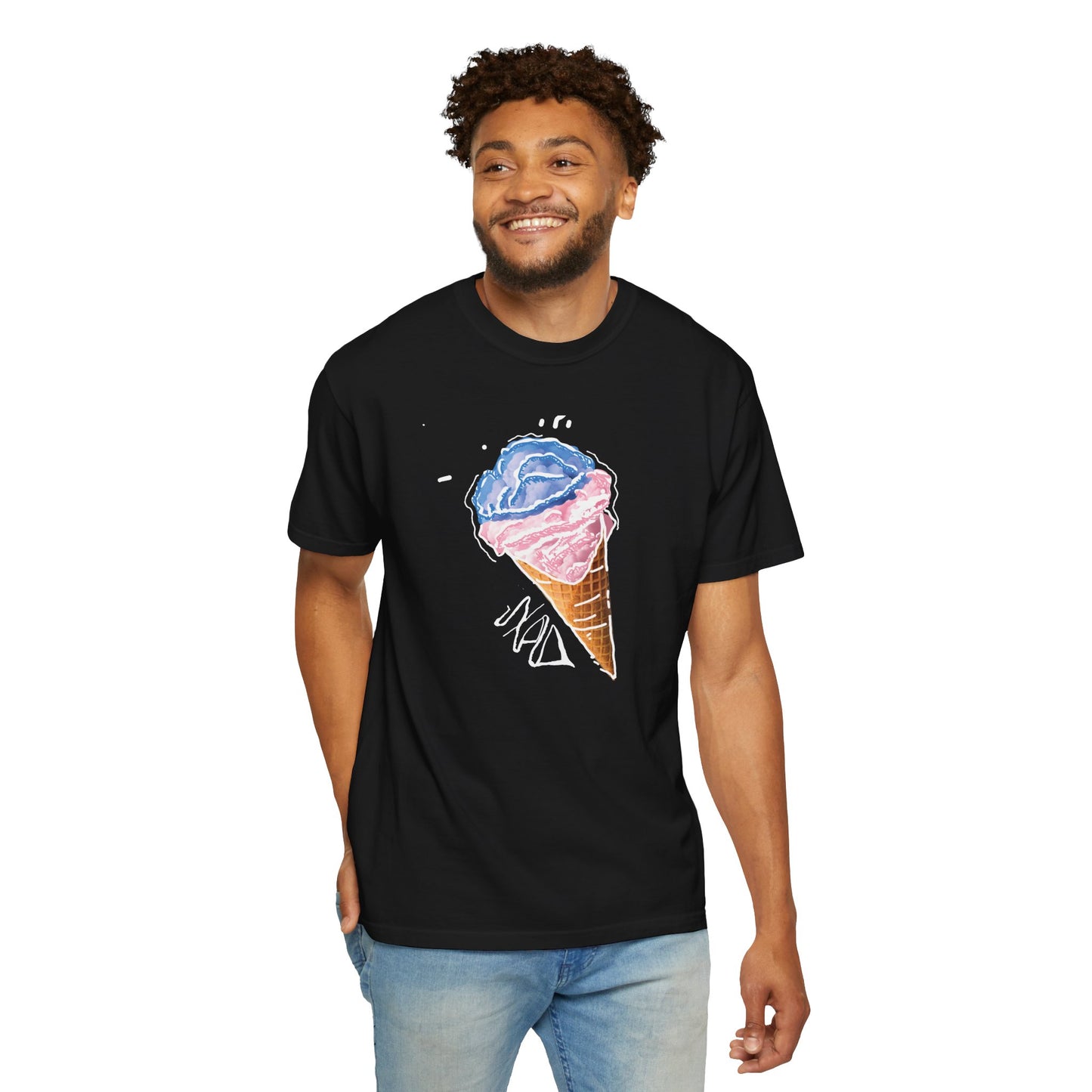 Comfort Colors heavyweight tee with artsy watercolor ice cream print