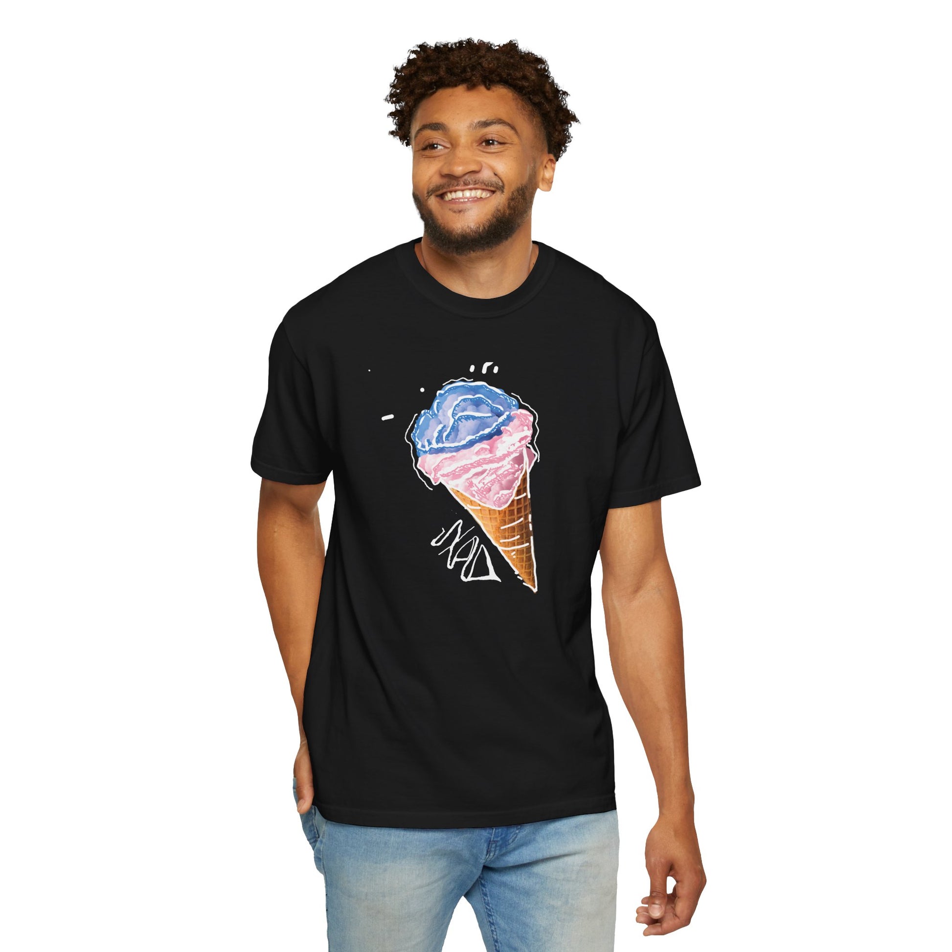 Comfort Colors heavyweight tee with artsy watercolor ice cream print