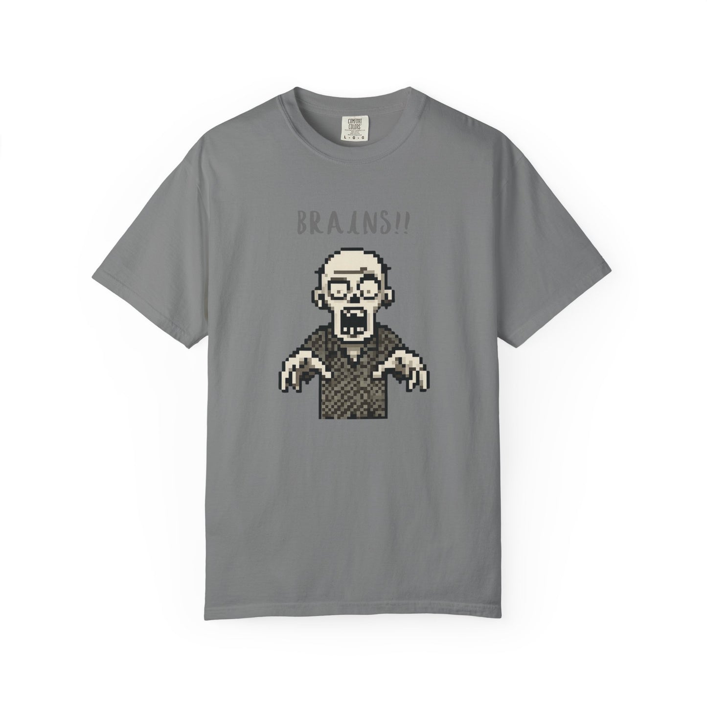 Comfort Colors t-shirt with retro pixel zombie design.