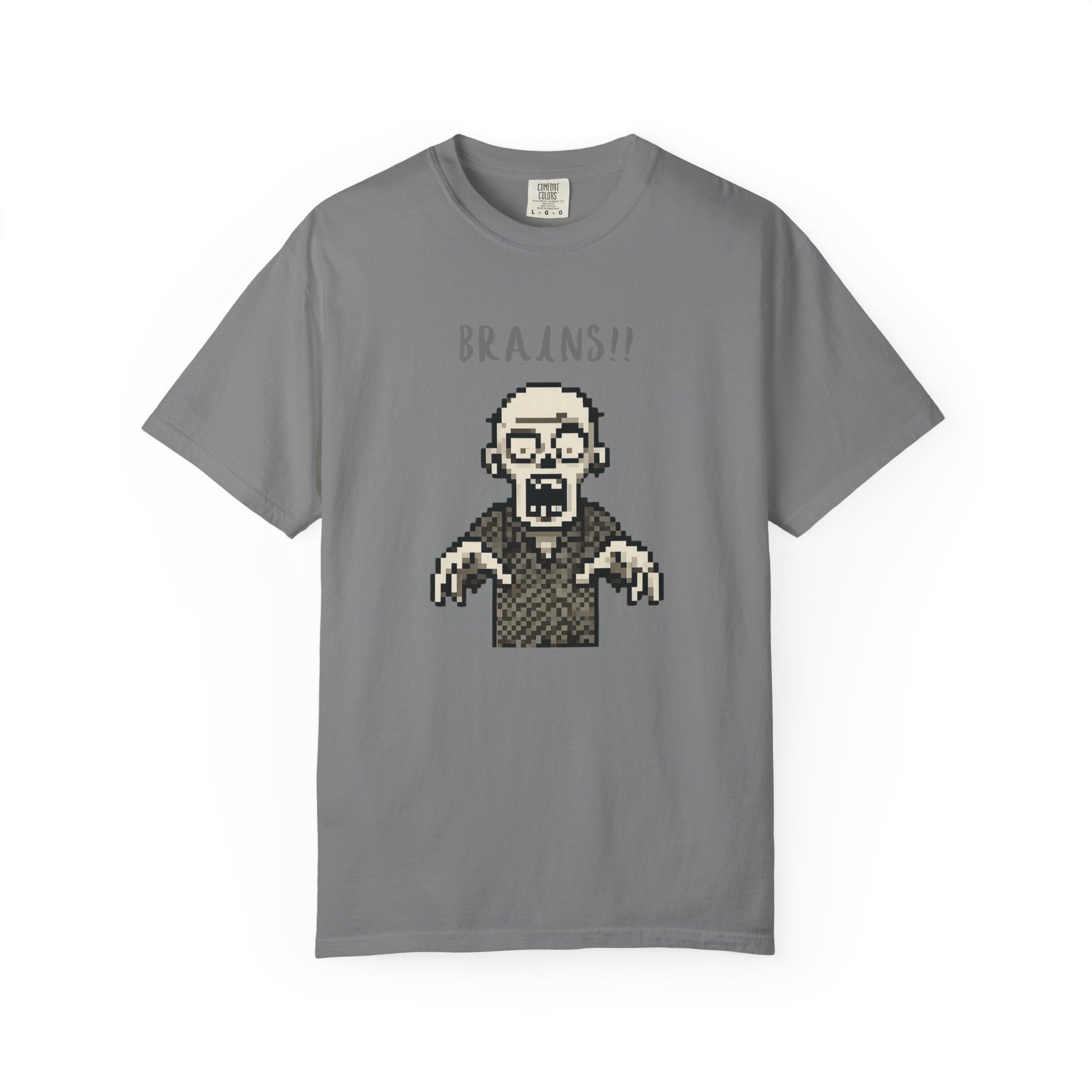 Comfort Colors t-shirt with retro pixel zombie design.