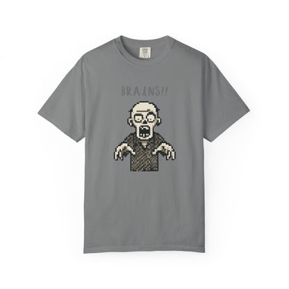 Comfort Colors t-shirt with retro pixel zombie design.