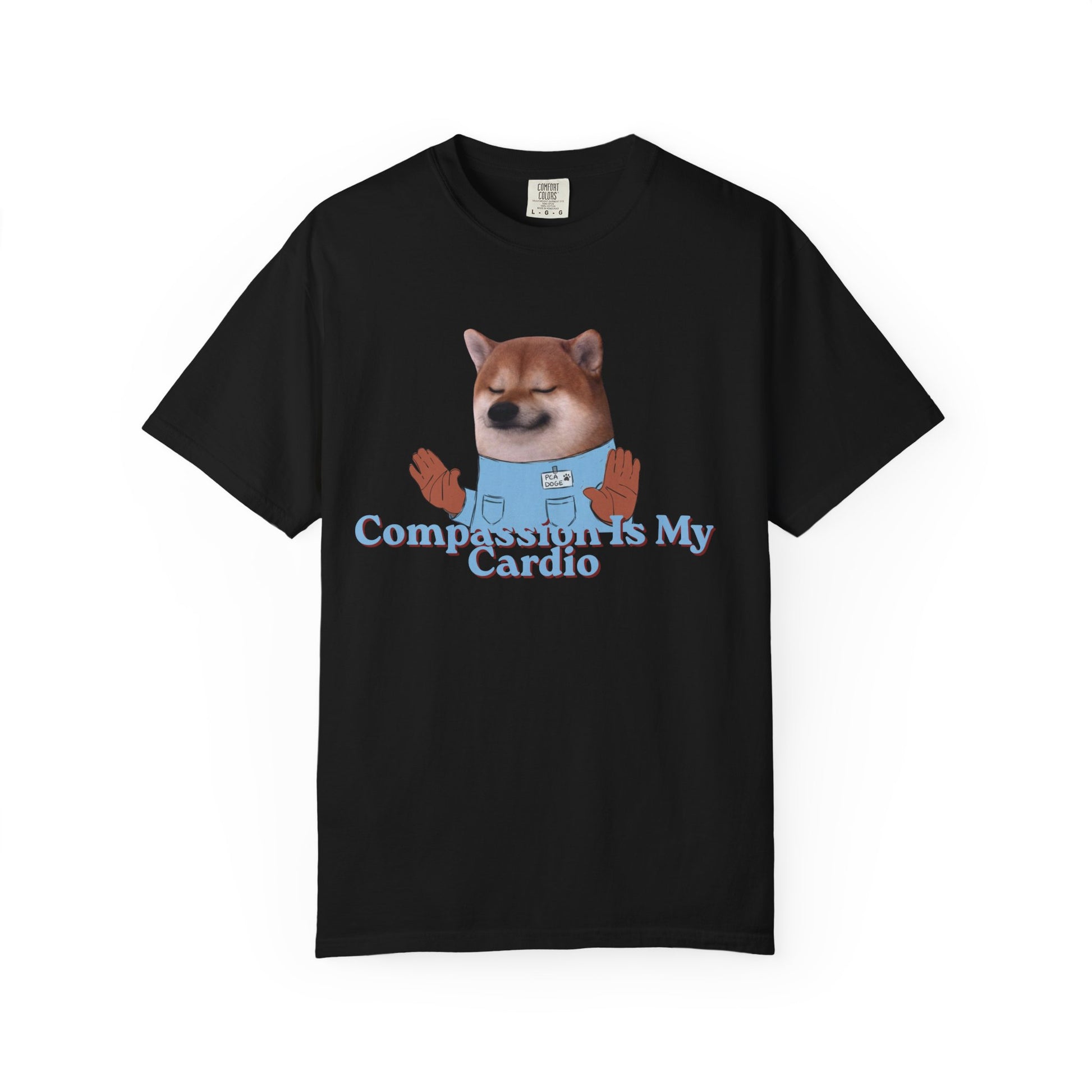 Compassion Is My Cardio dog graphic tee in garment-dyed cotton
