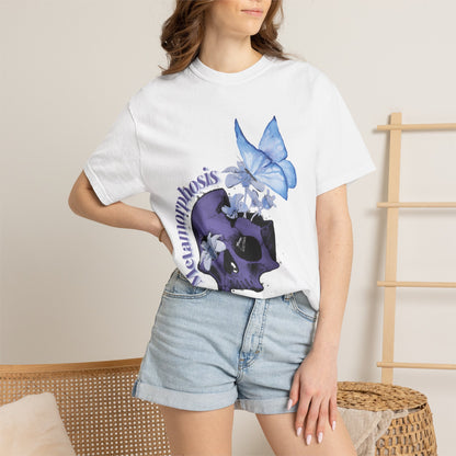 Cottagecore Skull Shirt styled with a long floral skirt and boots