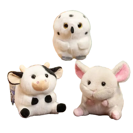 Cow, Owl and Mouse Plushies