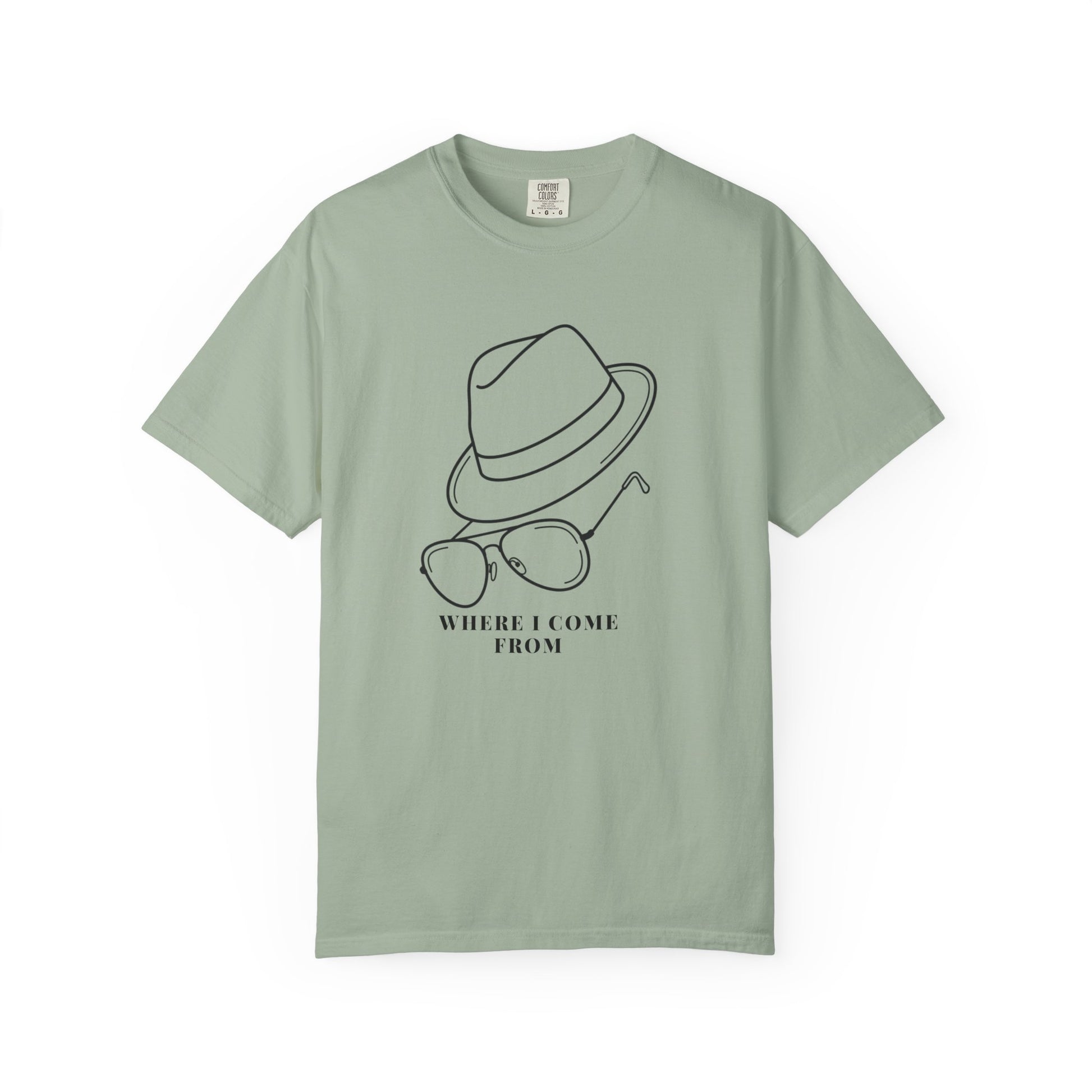 Cowboy hat and shades tribute graphic t-shirt garment dyed