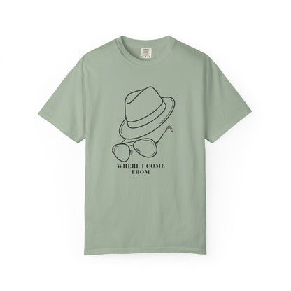 Cowboy hat and shades tribute graphic t-shirt garment dyed