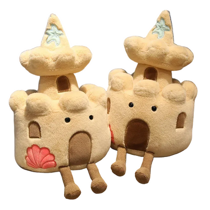 Cozy beach castle plushie smiling sandcastle plush with dangling legs 25cm