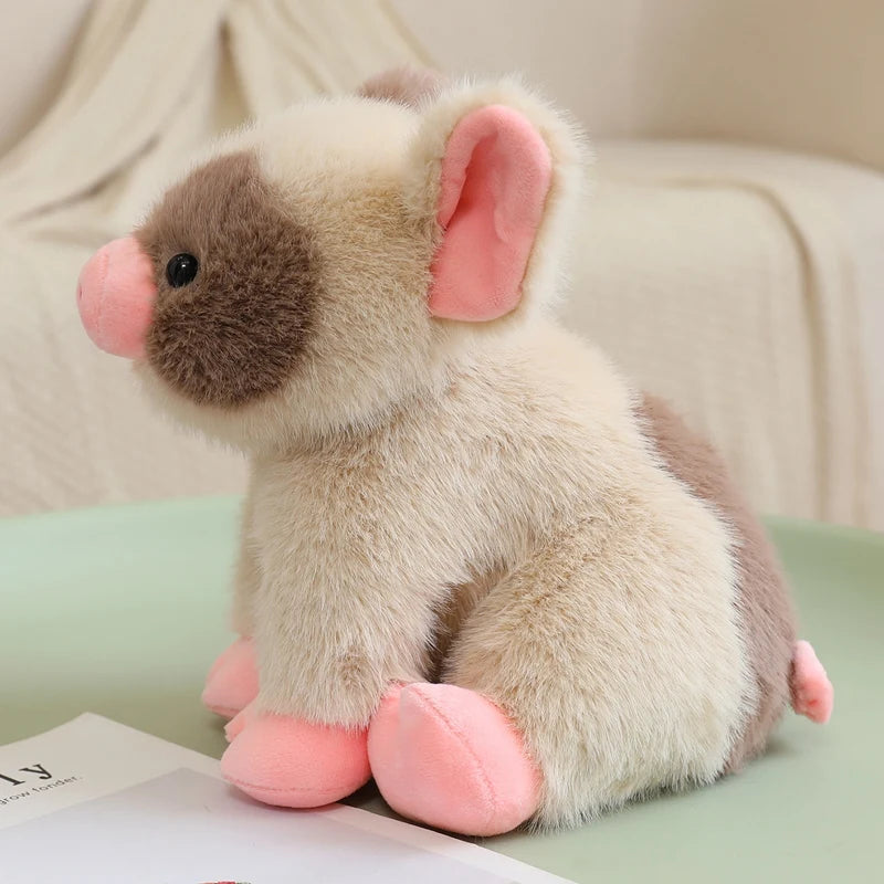 Cream pig plush toy with soft spot detailing, kawaii fluffy piglet stuffed animal for room decor