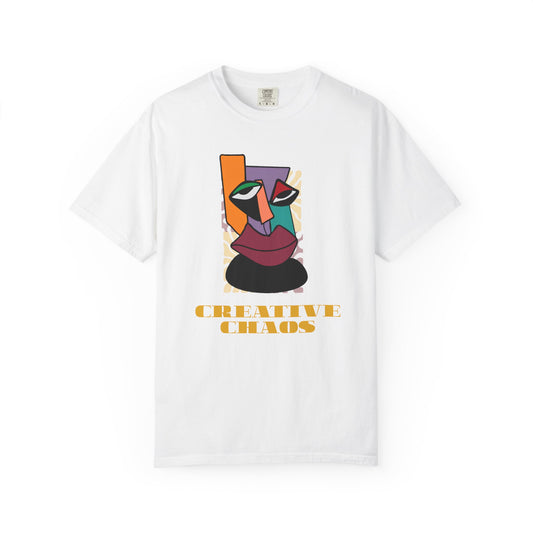 Creative Chaos t-shirt with cubist abstract face design
