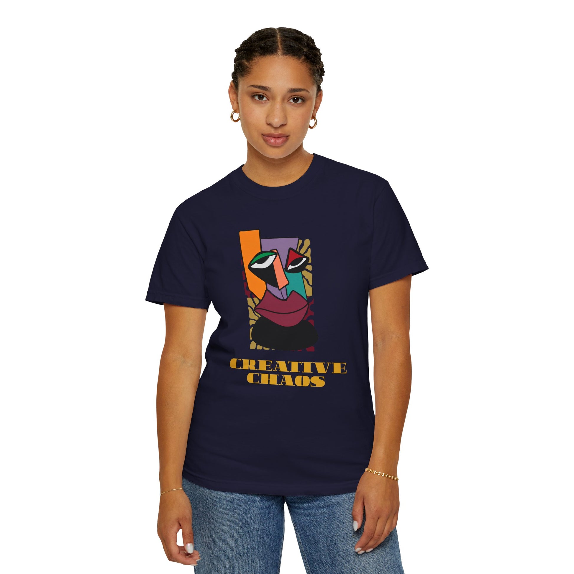 Creative chaos design t-shirt size chart S to 3XL