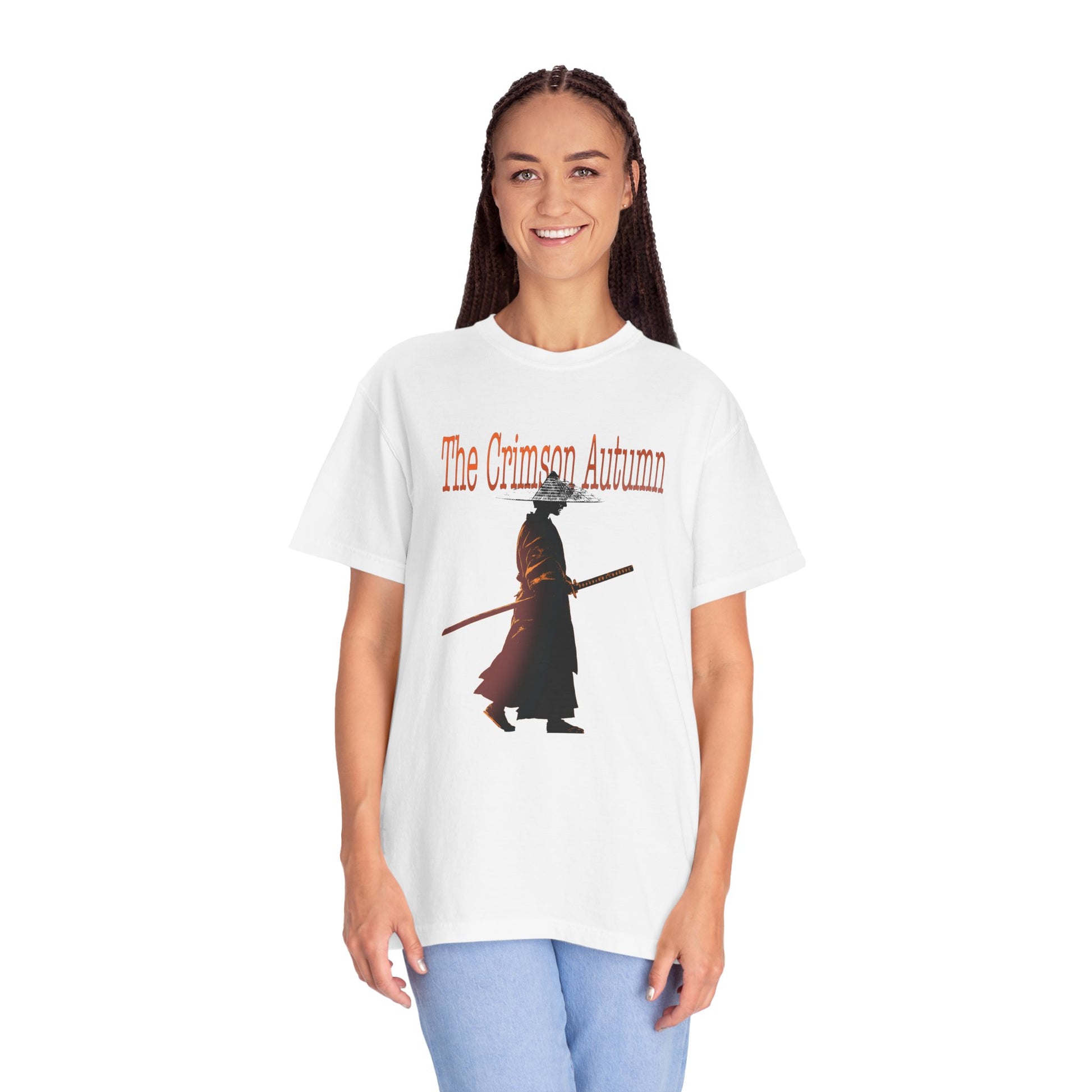 Crimson autumn tees folded flat to show heavyweight cotton weight
