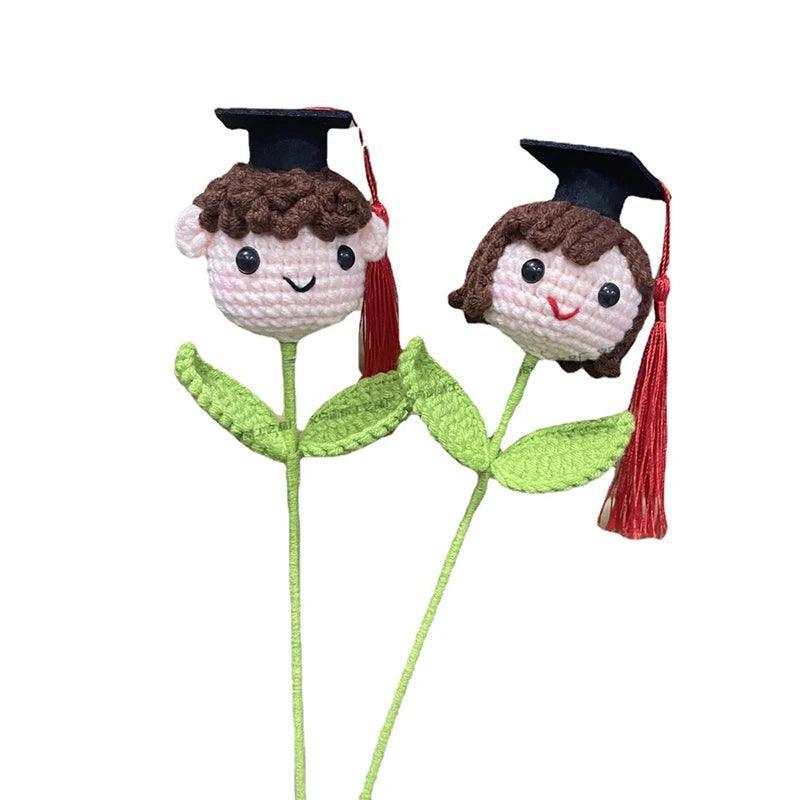 Crochet flower for graduation doll in girl variant wearing a graduation cap by Aprasi
