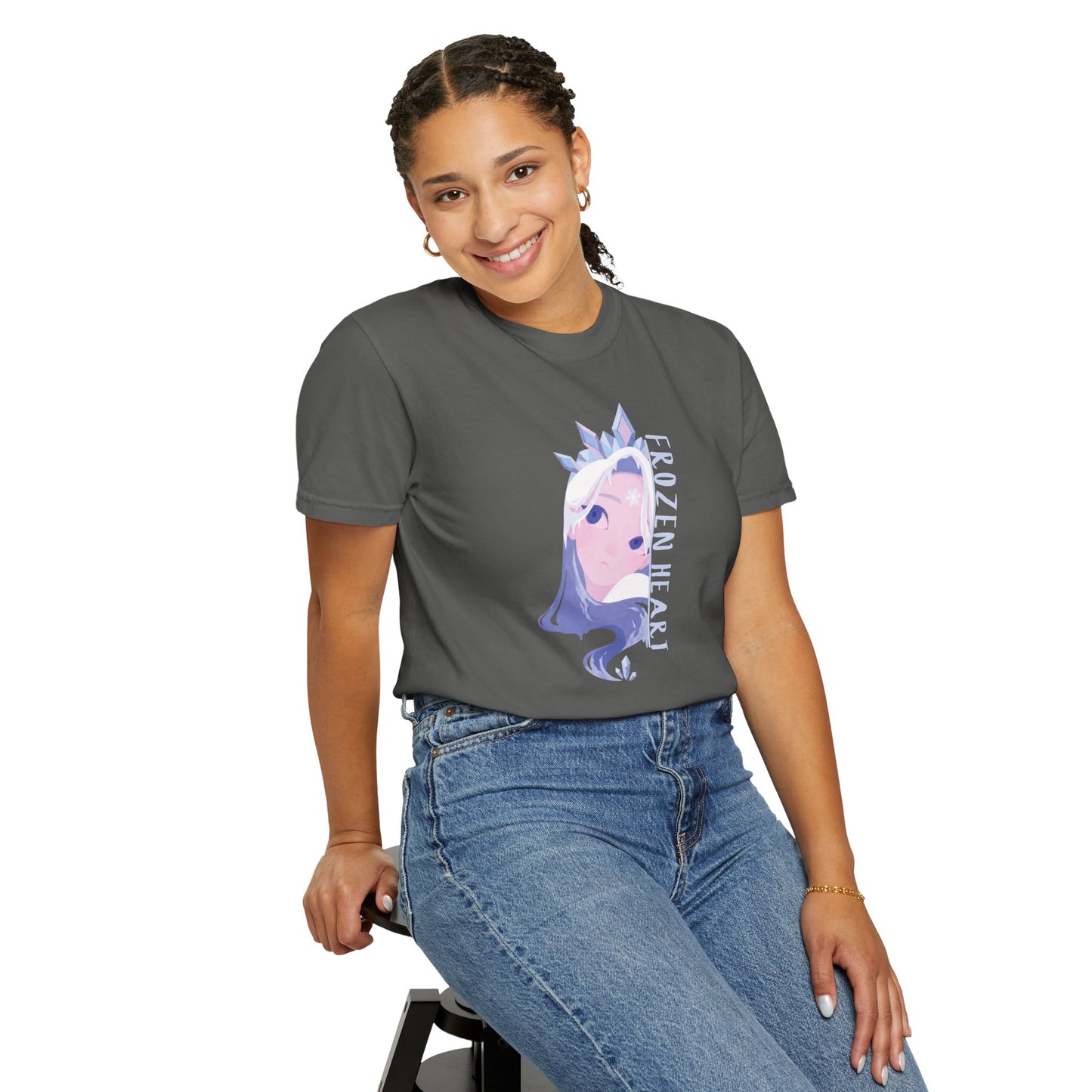 Cryo empress shirt in relaxed unisex fit with melancholic ice sovereign portrait print
