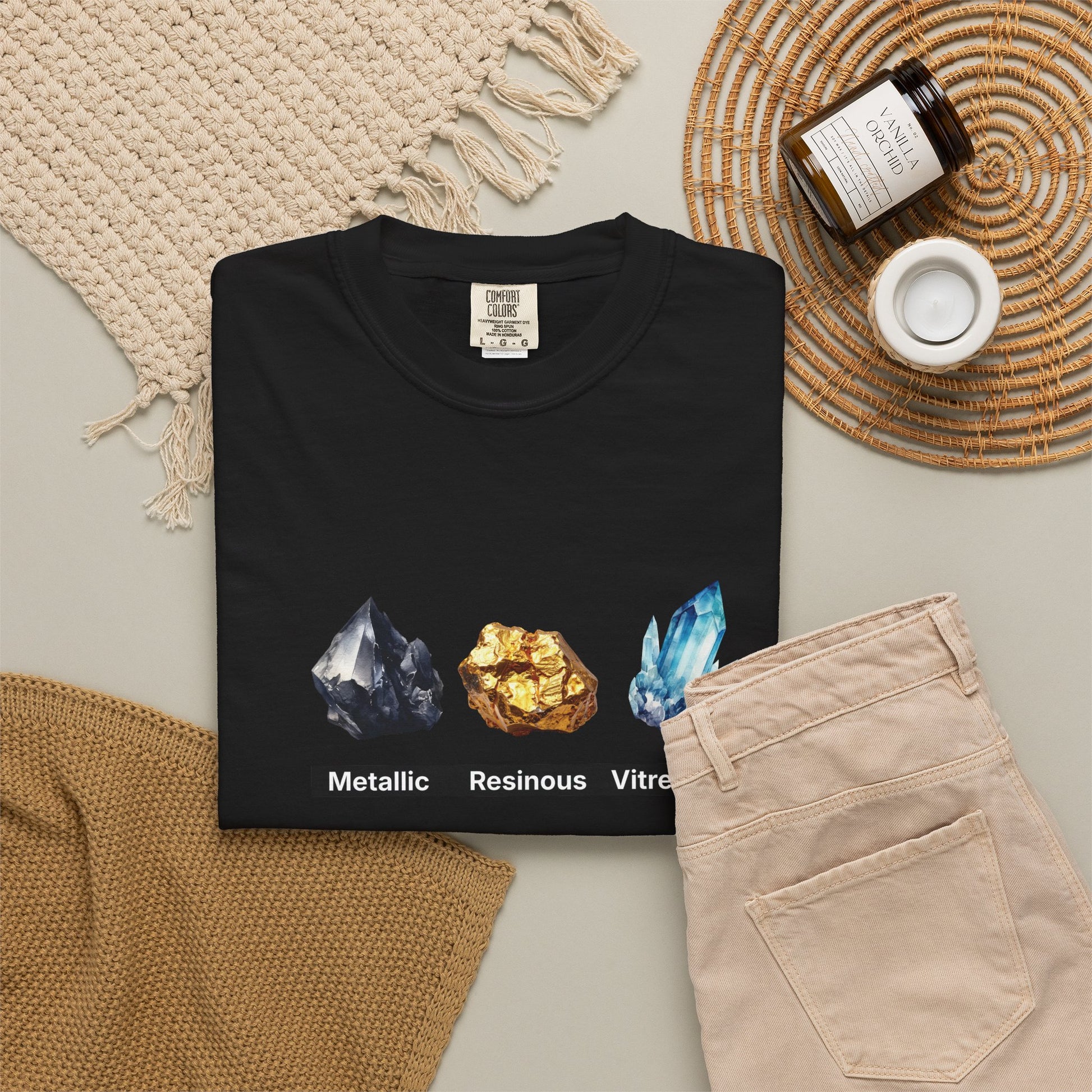 Crystal types shirt worn layered under jacket for museum or field trip