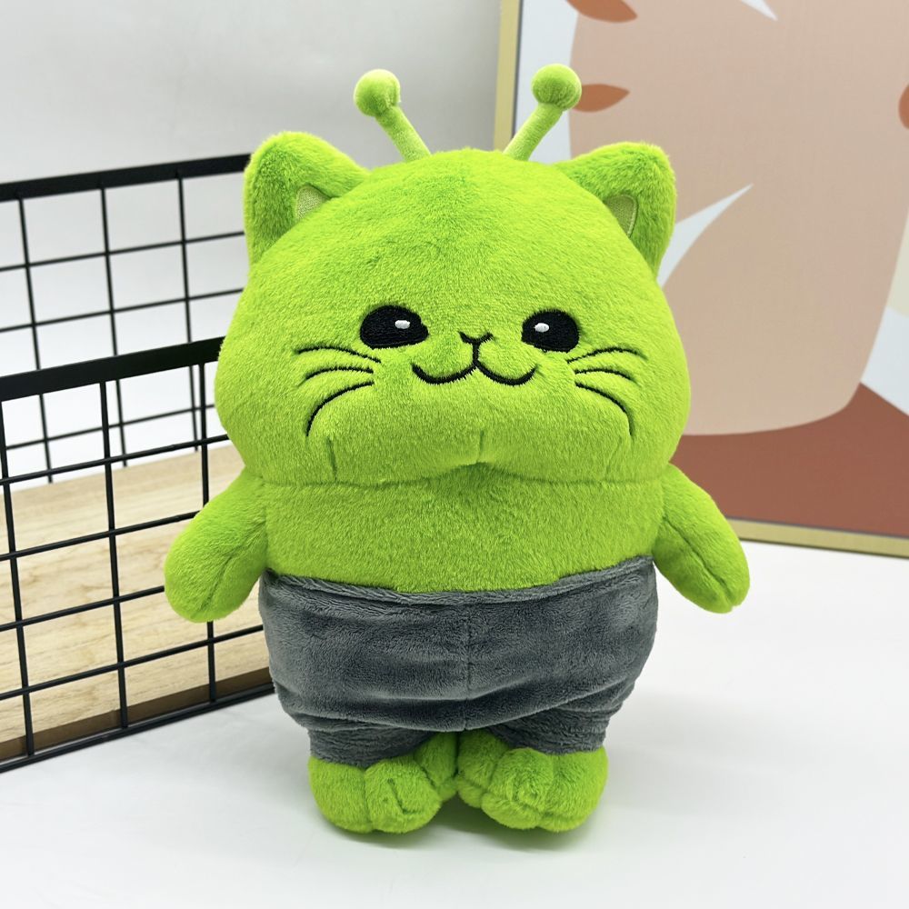 Cursed green cat plush toy desk display kawaii ugly cute