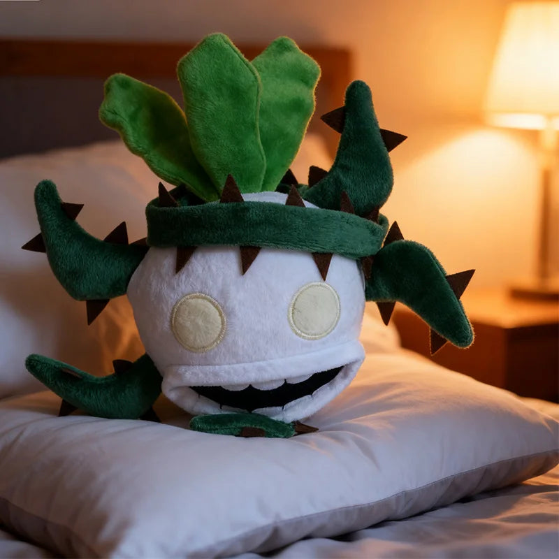 Custom handmade white radish monster plush collectible close-up