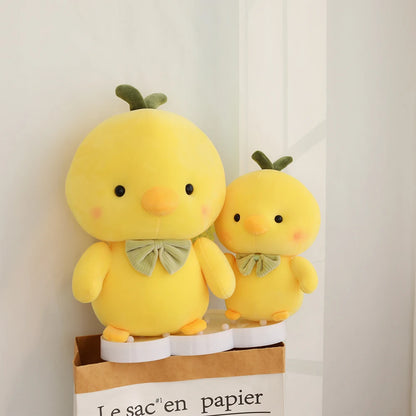 Cute animal plush kawaii chick displayed as nursery pillow in baby room decor