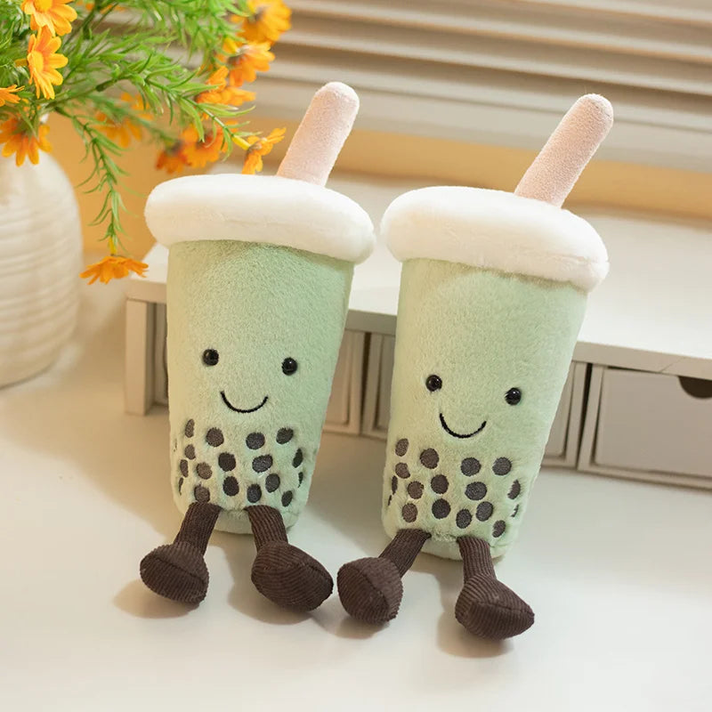 Cute boba gift kawaii food plush matcha bubble tea stuffed toy full body view