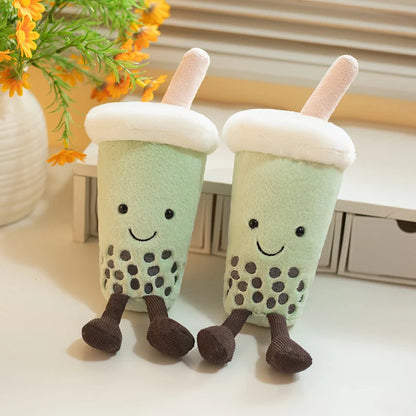 Cute boba gift kawaii food plush matcha bubble tea stuffed toy full body view
